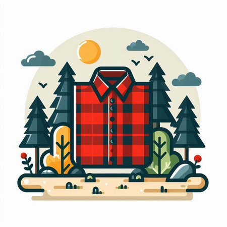 Vector illustration of a man's shirt in the forest. Flat style.のイラスト素材