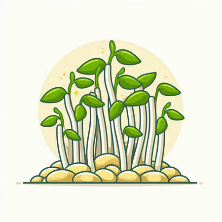 Microgreens. Sprouts of young plants. Vector illustration.のイラスト素材