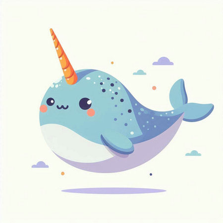 Cute cartoon narwhal. Vector illustration in a flat style.のイラスト素材