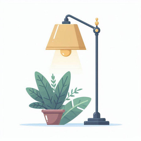 Floor lamp and plant. Vector illustration in flat cartoon style.のイラスト素材