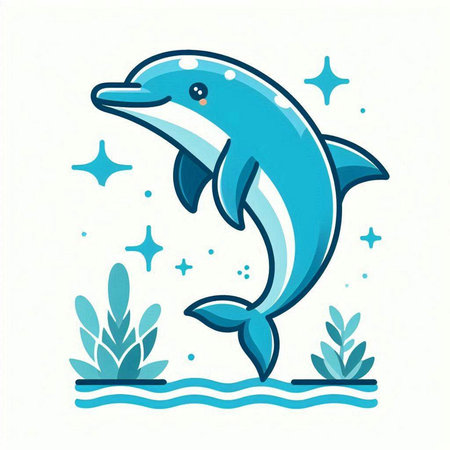 Vector illustration of a dolphin swimming in the sea. Cartoon style.のイラスト素材