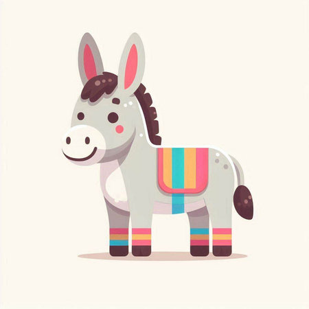 Cute cartoon donkey. Vector illustration in a flat style on a white background.のイラスト素材