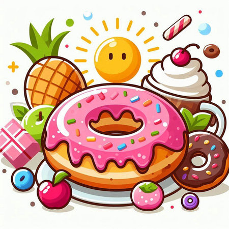 Illustration of a Delicious Donut with Colorful Dessertsのイラスト素材
