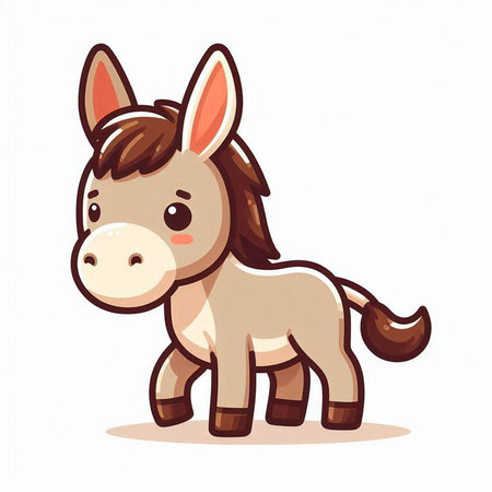 Cute cartoon donkey standing isolated on white background. Vector illustration.のイラスト素材