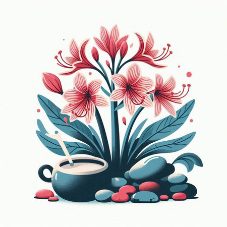 Cup of coffee and flowers on a white background. Vector illustration.のイラスト素材