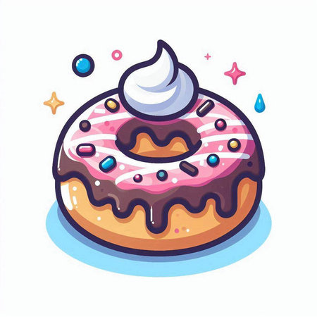 Donut with cream and sprinkles. Vector illustration in cartoon style.のイラスト素材