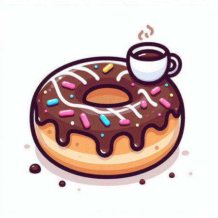 Donut with a cup of coffee on a white background. Vector illustrationのイラスト素材