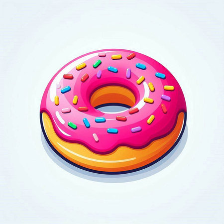 Donut with pink glaze and sprinkles. Vector illustration.のイラスト素材