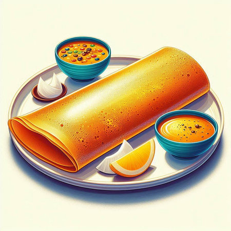 Crepes with sour cream and orange juice. Vector illustration.のイラスト素材