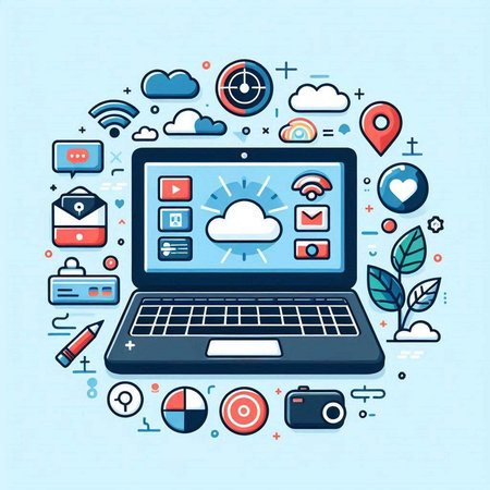 Modern flat design vector illustration concept of cloud computing and social media.のイラスト素材