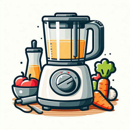 Illustration of a blender with vegetables and fruits on a white backgroundのイラスト素材