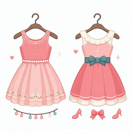 Set of cute dresses with bows and ribbons. Vector illustration.のイラスト素材