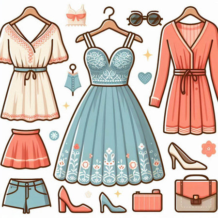 Set of women's clothing and accessories. Vector illustration. EPS10のイラスト素材