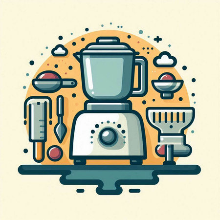 Kitchen appliances flat line icon. Vector illustration. Kitchen equipment.のイラスト素材