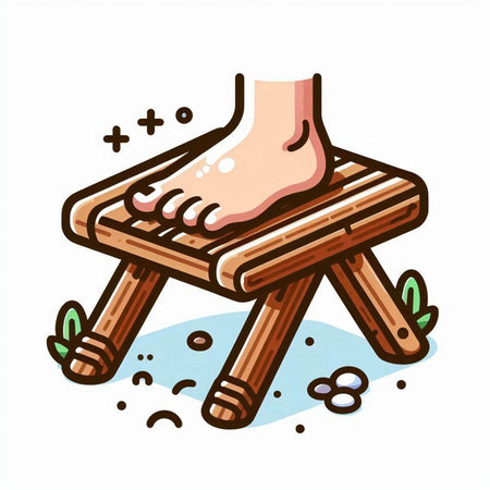 Illustration of a human foot on a wooden stool. Vector illustration.のイラスト素材