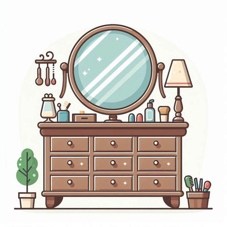 Dressing table with mirror. Vector illustration in flat cartoon style.のイラスト素材
