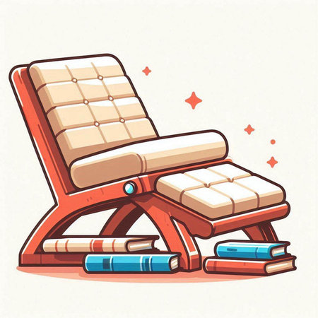Illustration of a deck chair with books on a light background.のイラスト素材