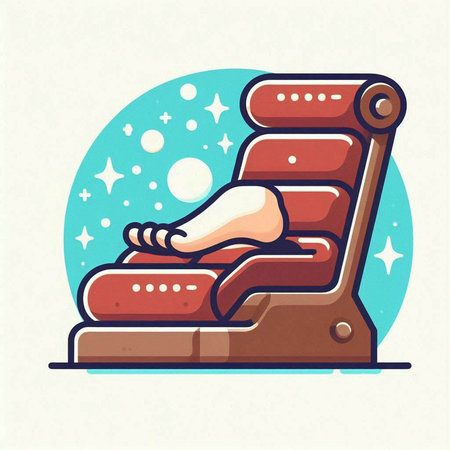 Illustration of a person relaxing on a massage chair. Vector illustration.のイラスト素材