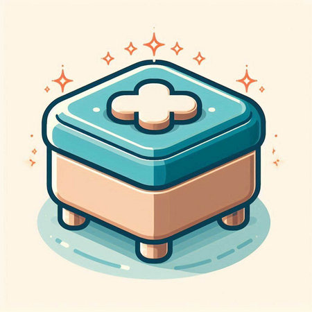 Cartoon orthopedic bed with medical cross. Vector illustration.のイラスト素材
