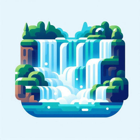 Waterfall in the forest. Vector illustration of a flat style.のイラスト素材