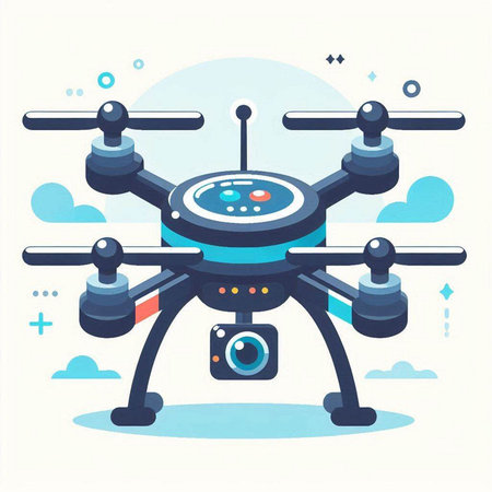 Drone with camera. Flat style. Vector illustration for web design.のイラスト素材