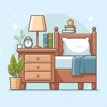 Bedroom interior. Bedroom furniture. Vector illustration in cartoon style.のイラスト素材