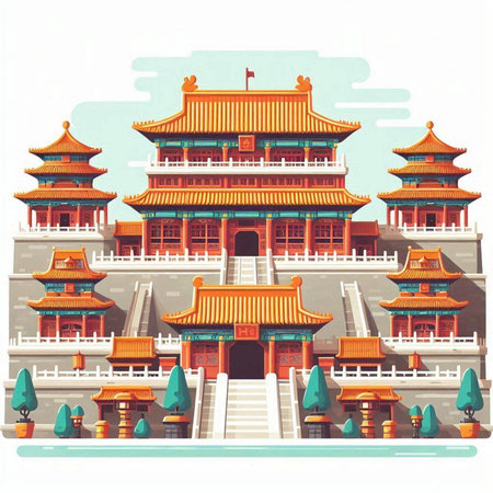 Chinese ancient building. Vector illustration in a flat style on a white background.のイラスト素材