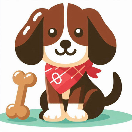 Cute cartoon dog with a bone and scarf. Vector illustration.のイラスト素材