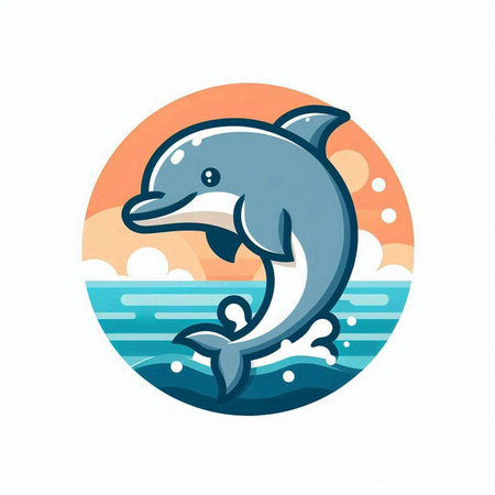 Dolphin in the sea, vector illustration. Flat style design.のイラスト素材