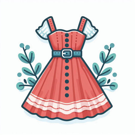 Cute cartoon dirndl with floral elements. Vector illustration.のイラスト素材