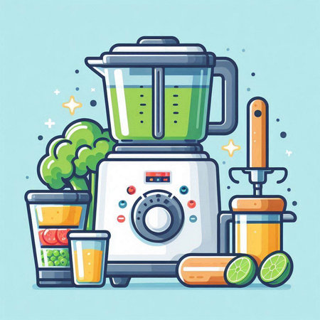 Vector illustration of a blender and ingredients for making smoothies in flat style.のイラスト素材