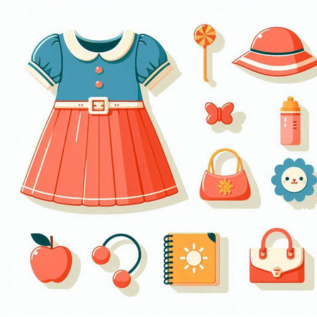 Set of children's clothing and accessories. Vector illustration in cartoon style.のイラスト素材
