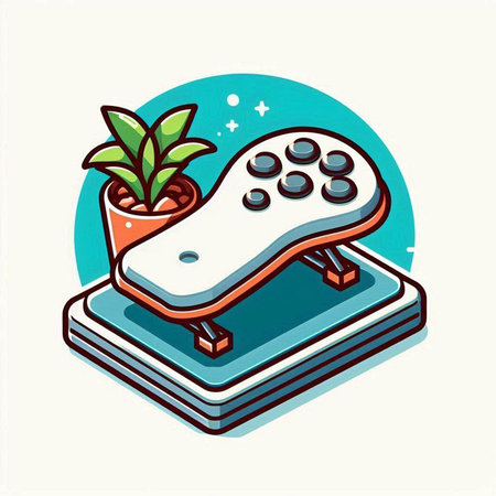 TV remote control and plant in pot. Isometric vector illustration.のイラスト素材