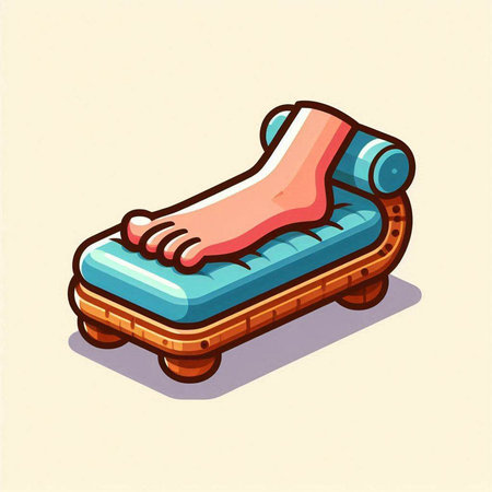 Cartoon image of a foot on a sofa. Vector illustration.のイラスト素材
