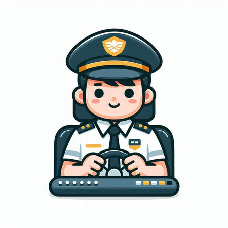 Policewoman with steering wheel and control panel vector illustration.のイラスト素材