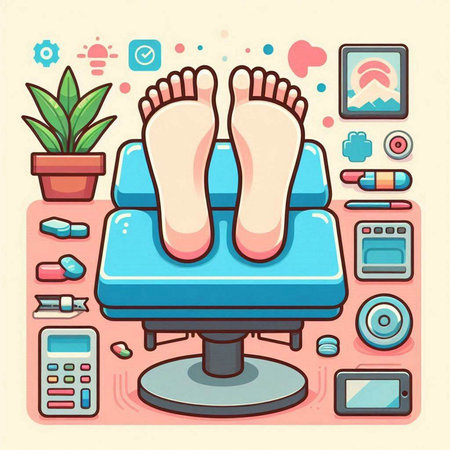 Illustration of a pedicure machine with feet on it.のイラスト素材