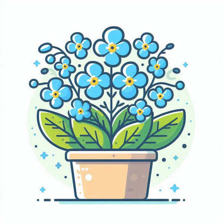 Flower pot with blue forget-me-not. Vector illustration.のイラスト素材