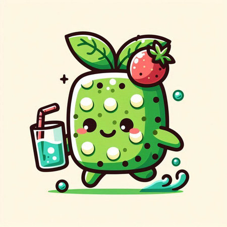 Cute Strawberry Juice Mascot Character. Vector Illustration.のイラスト素材