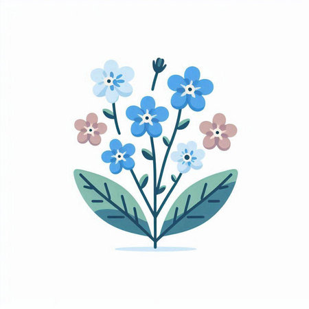 Cute blue and purple forget-me-not flowers on white backgroundのイラスト素材
