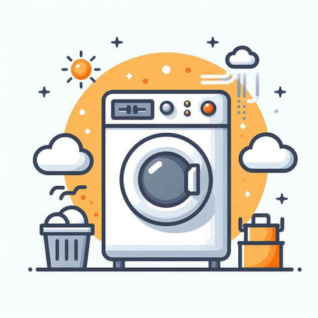 Washing machine vector illustration in flat linear style. Laundry concept.のイラスト素材