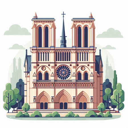 Cathedral of Notre Dame de Paris. Vector illustration in flat styleのイラスト素材