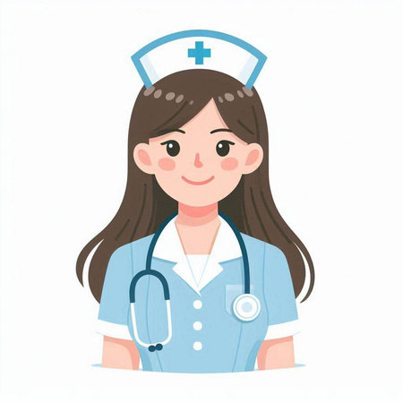 Illustration of a female nurse with stethoscope on white backgroundのイラスト素材