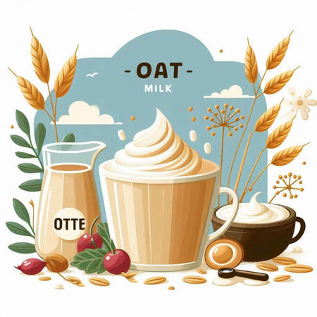 Oat milk and oat milk vector illustration. Oat milk and oat milk, oat milk and oat milk vector illustrationのイラスト素材