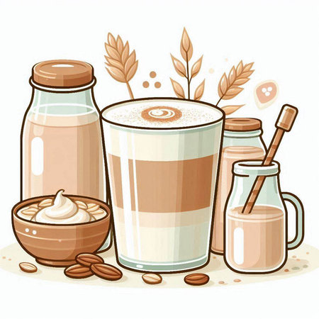 Coffee drinks and ingredients on a white background. Vector illustration.のイラスト素材