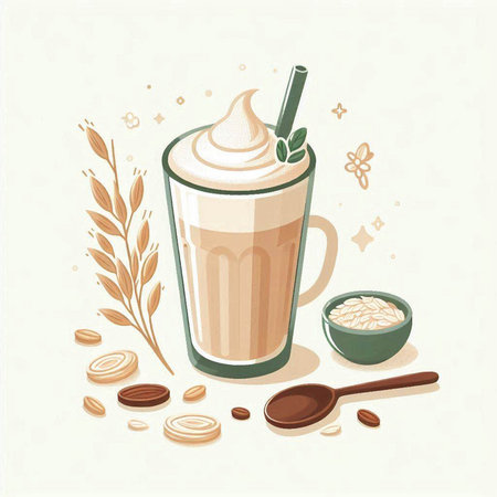 Coffee with whipped cream in a glass cup. Vector illustration.のイラスト素材