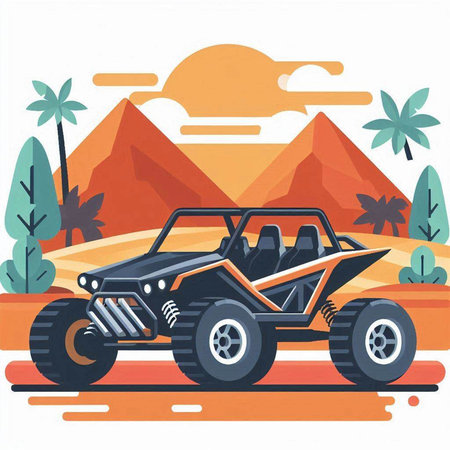 Off-road vehicle on the road in the desert. Vector illustrationのイラスト素材
