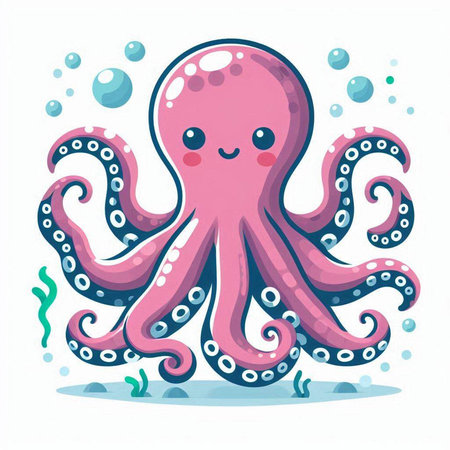 Cute cartoon octopus. Vector illustration isolated on white background.のイラスト素材