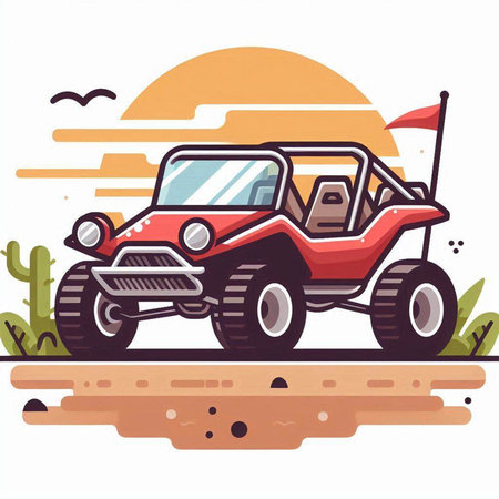 Off-road vehicle on the road. Vector illustration in flat styleのイラスト素材