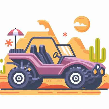 Vector illustration of an off-road vehicle on the road in the desertのイラスト素材