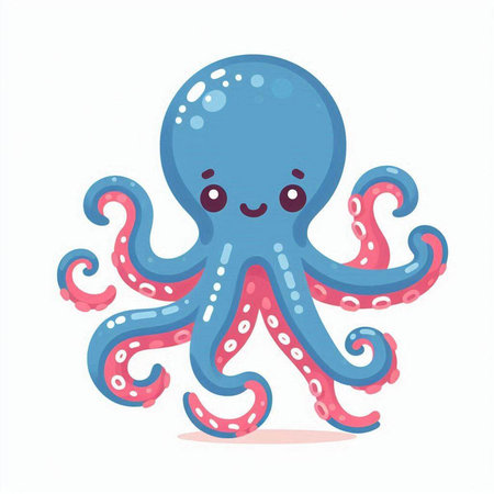 Cute cartoon octopus character. Vector illustration isolated on white background.のイラスト素材
